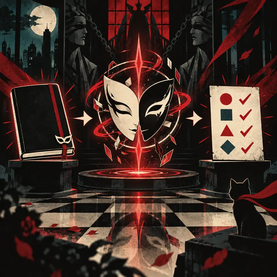 Redaktionelle Illustration von Speicherstand, Maskenfusion und abgehakter Vorbereitungsliste