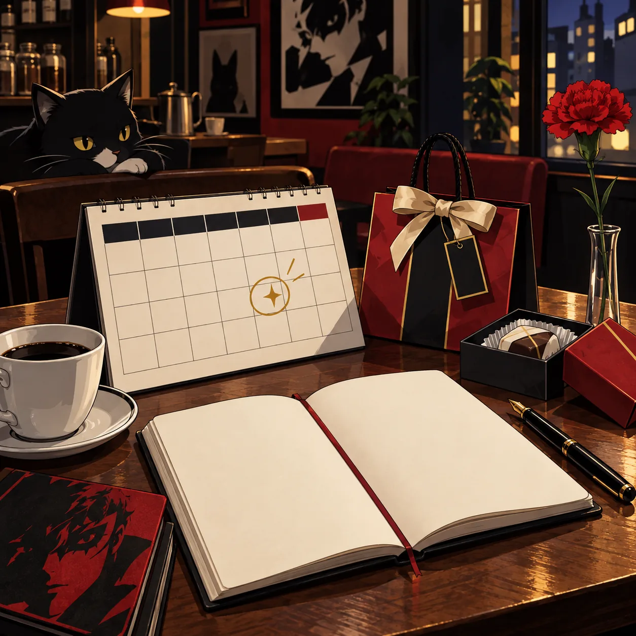 Editorial Persona 5 Royal-Kalenderillustration mit Hervorhebung von Einkaufstagen, Treffpunkten und geschützten Fristen für vertrauliche Personen