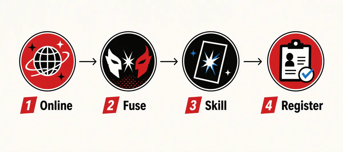 Flujo de cuatro pasos para planificar Network Fusion en Persona 5 Royal