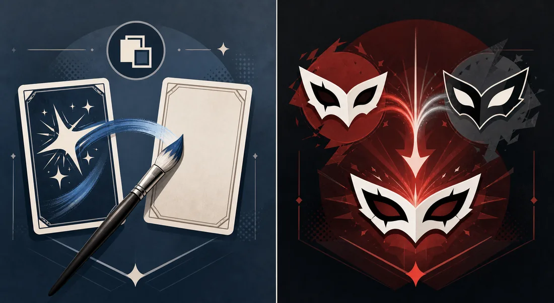 Comparaison éditoriale entre copier une carte et hériter une compétence par fusion